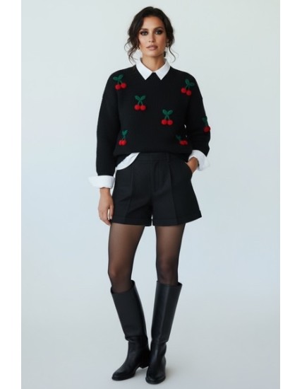 PULL NOIR  MOTIF ROUGE CERISE OVER SIZE