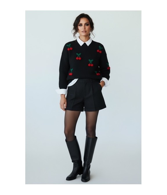 PULL NOIR  MOTIF ROUGE CERISE OVER SIZE