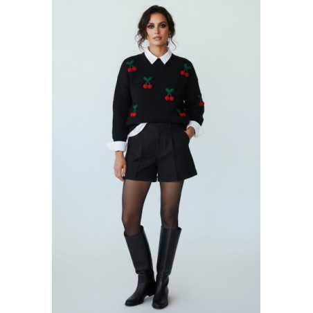 PULL NOIR  MOTIF ROUGE CERISE OVER SIZE