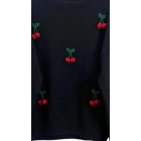 PULL NOIR  MOTIF ROUGE CERISE OVER SIZE