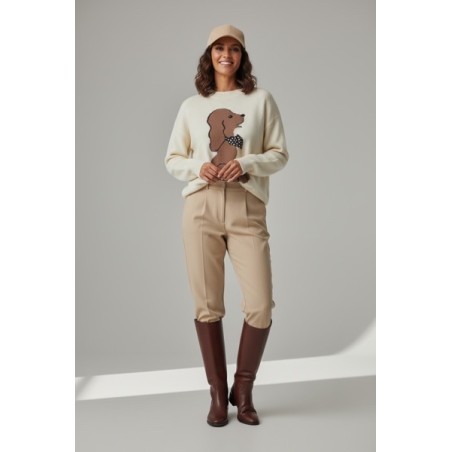 Pull Femme Motif Chien Beige – Pull Chaud Confortable et Original