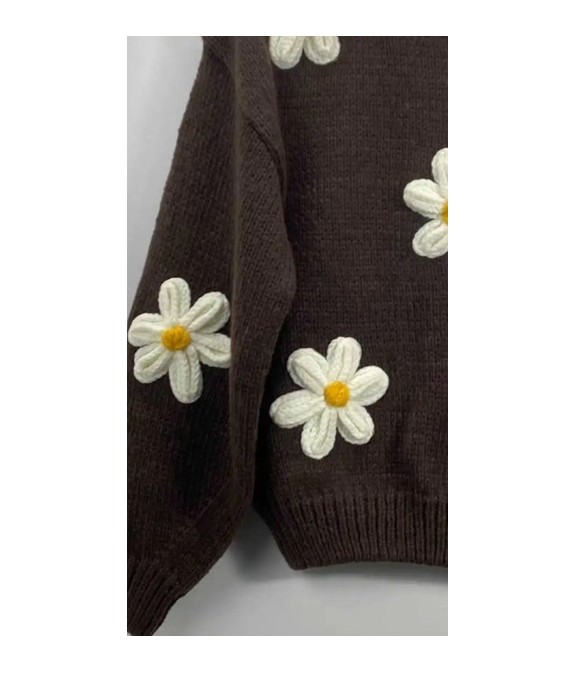 Pull chocolat à fleurs 3D