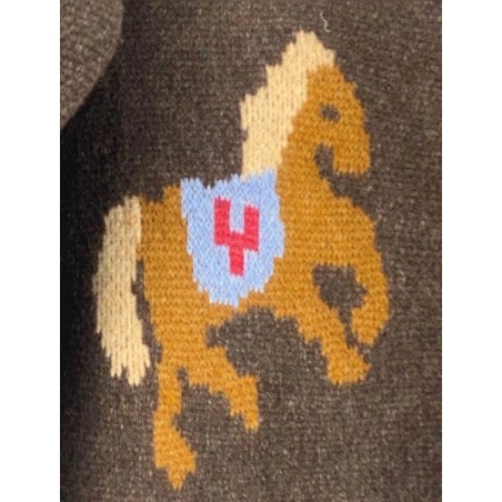 Pull femme motif chevaux en maille chaude – Pull marron original et tendance