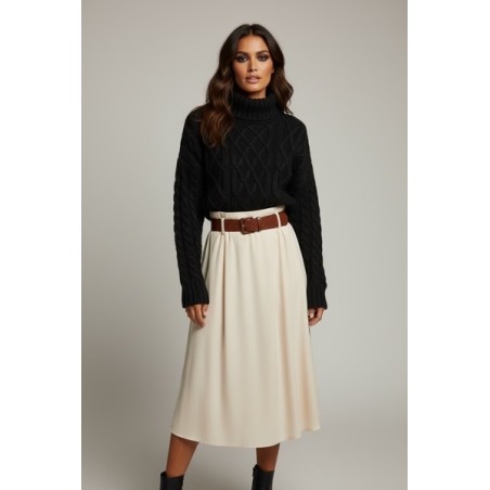 Pull femme col roulé noir – Maille épaisse et look chic