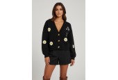 Gilet cardigan femme tendance brodé – Motif fleurs & message “Smile everyday”