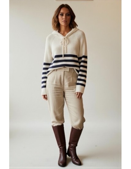 Pull à capuche style sweat rayé