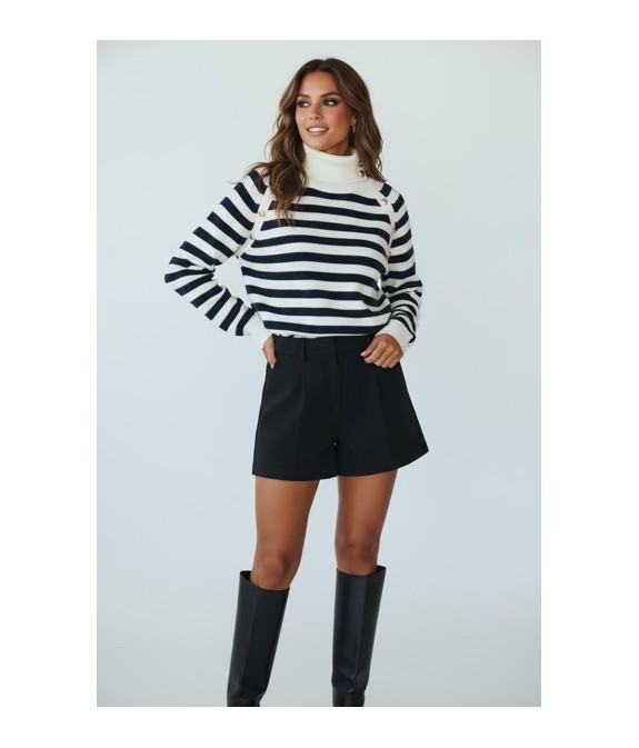 Pull marinière femme à col montant – Élégance chic et intemporelle