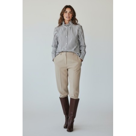 Blouse femme à rayures 100% coton– Col montant plissé & tissu léger premium