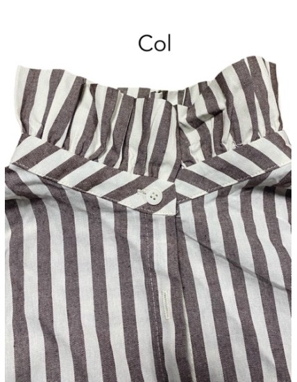 Blouse femme à rayures 100% coton– Col montant plissé & tissu léger premium