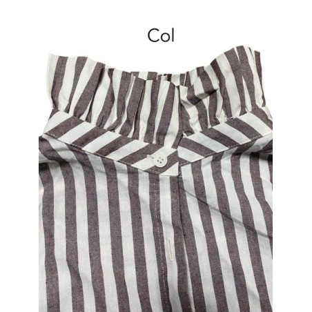 Blouse femme à rayures 100% coton– Col montant plissé & tissu léger premium