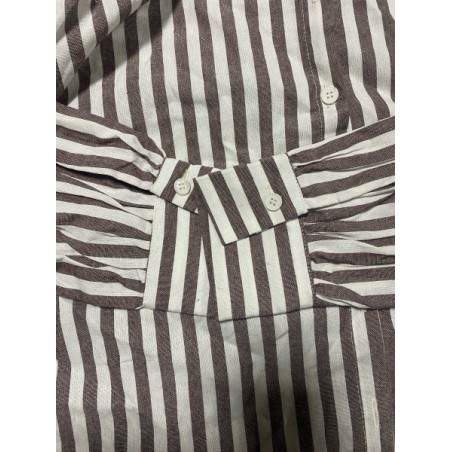 Blouse femme à rayures 100% coton– Col montant plissé & tissu léger premium