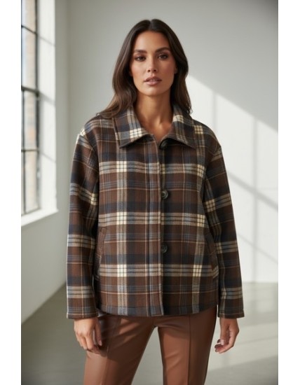 Veste femme à carreaux marron – Coupe oversize, chaude et tendance
