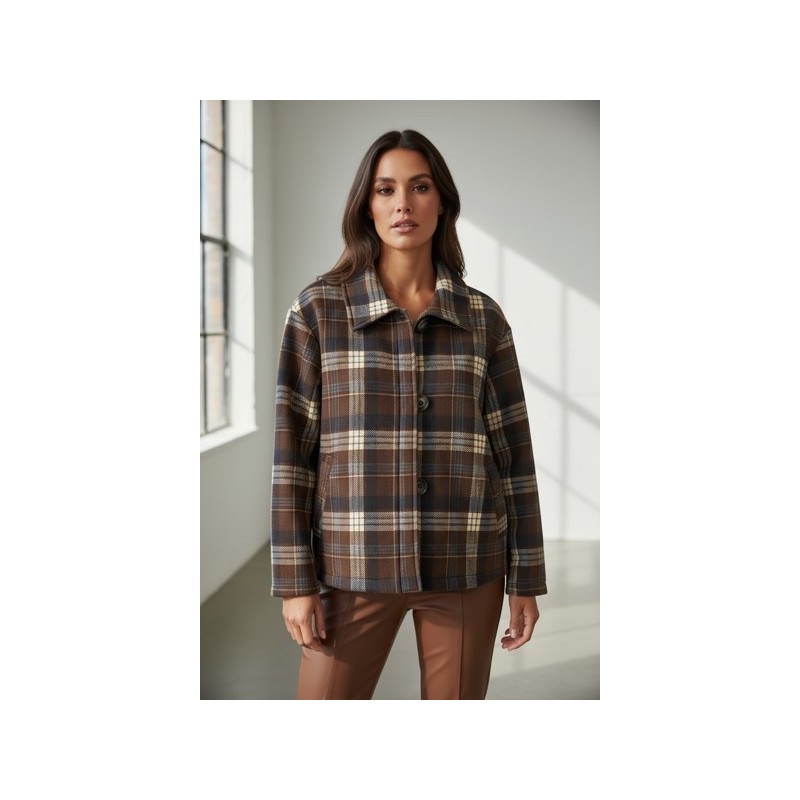 Veste femme à carreaux marron – Style oversize chic et tendance