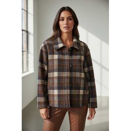 Veste femme à carreaux marron – Coupe oversize, chaude et tendance