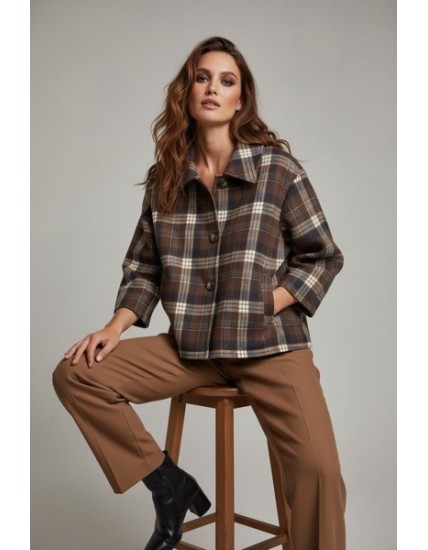 Veste femme à carreaux marron – Style oversize chic et tendance