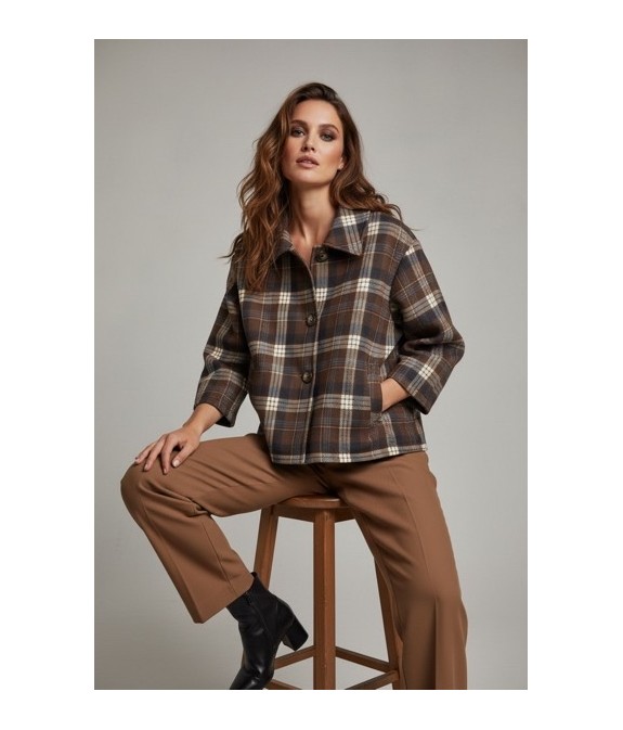 Veste femme à carreaux marron – Style oversize chic et tendance