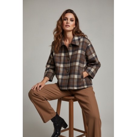Veste femme à carreaux marron – Coupe oversize, chaude et tendance