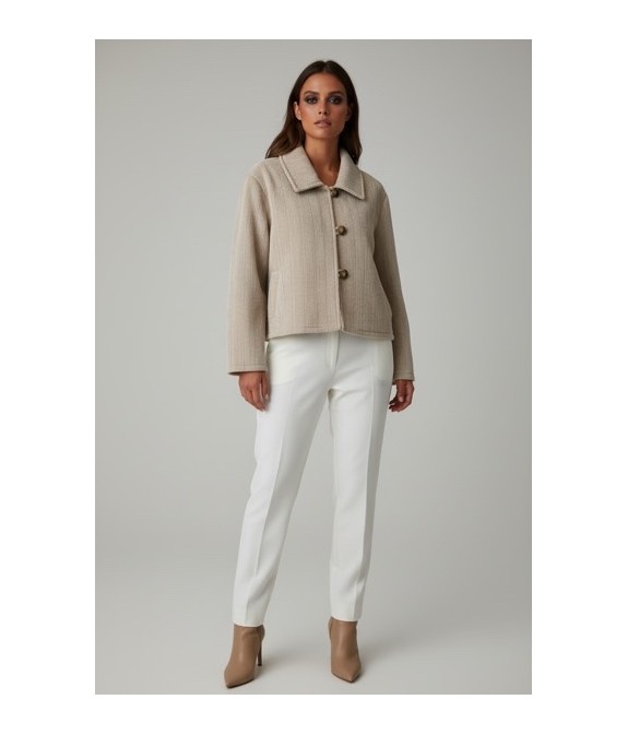 Veste femme en tissu texturé beige – Élégance minimaliste & style intemporel