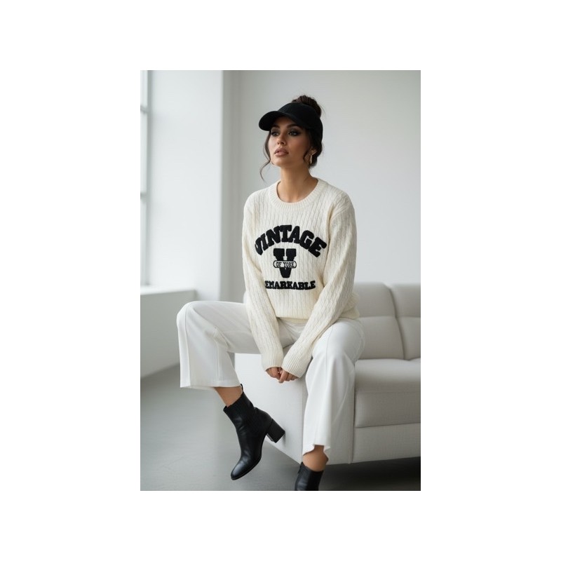 Pull vintage unisexe  – Sweat tendance en molleton premium avec logo brodé effet rétro