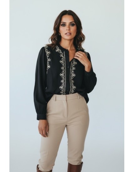 Chemisier Noir Femme Brodé – Élégance Bohème Chic | Nouvelle Collection