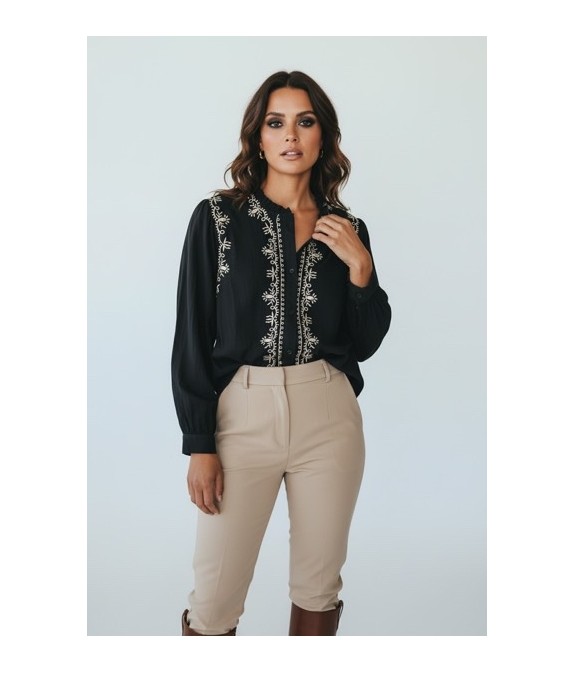 Chemisier Noir Femme Brodé – Élégance Bohème Chic | Nouvelle Collection