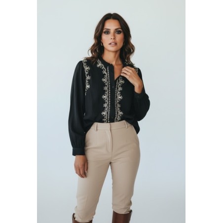 Chemisier Noir Femme Brodé – Élégance Bohème Chic | Nouvelle Collection