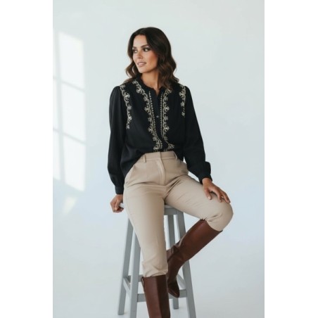 Chemisier Noir Femme Brodé – Élégance Bohème Chic | Nouvelle Collection