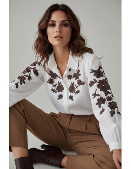Chemisier coton brodé femme – Motifs floraux tendance