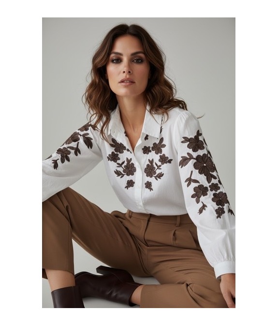 Chemisier coton brodé femme – Motifs floraux tendance