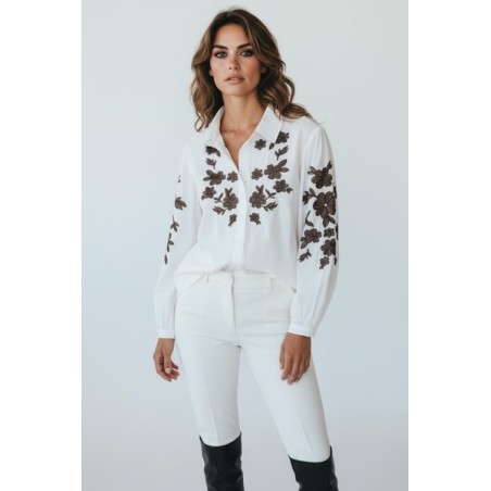 Chemisier coton brodé femme – Motifs floraux tendance