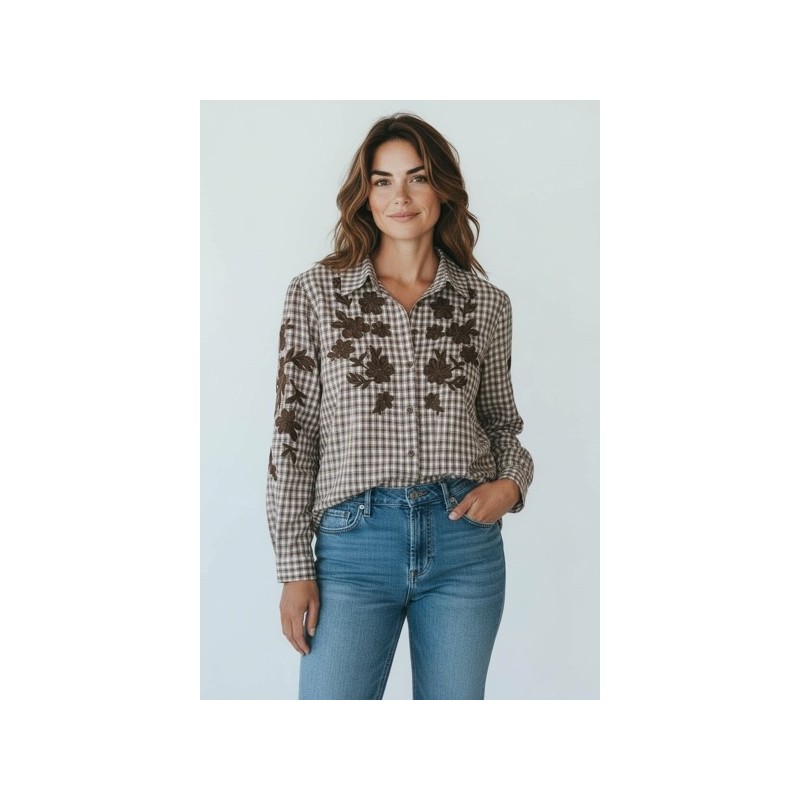 Chemisier Broderies Florales Élégantes