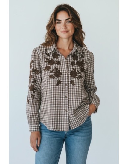 Chemisier Broderies Florales Élégantes