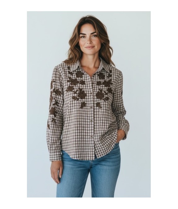 Chemisier Broderies Florales Élégantes