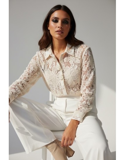Blouse en dentelle écrue femme – Chemise élégante à motifs floraux – Haut chic et raffiné