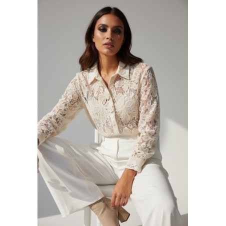Blouse en dentelle écrue femme – Chemise élégante à motifs floraux – Haut chic et raffiné
