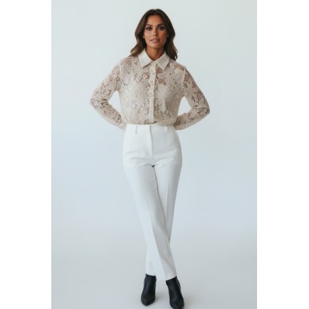 Blouse en dentelle écrue femme – Chemise élégante à motifs floraux – Haut chic et raffiné