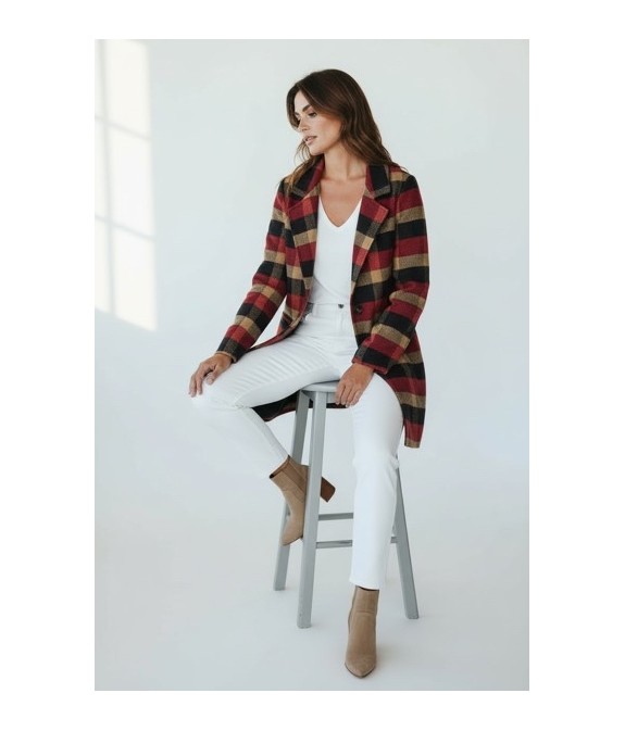 Manteau mi long femme à carreaux – Élégance chic & chaleur automne-hiver