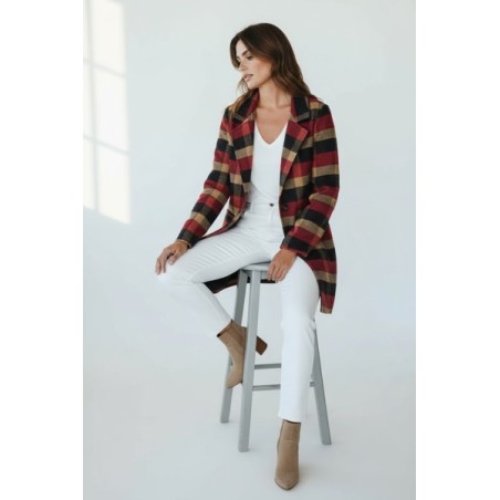 Manteau long à carreaux rouge/noir – Mode femme élégante