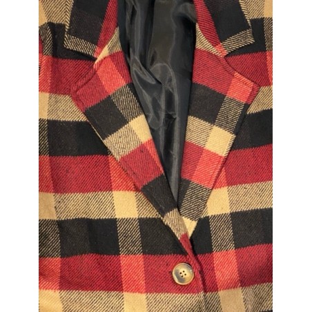 Manteau long à carreaux rouge/noir – Mode femme élégante