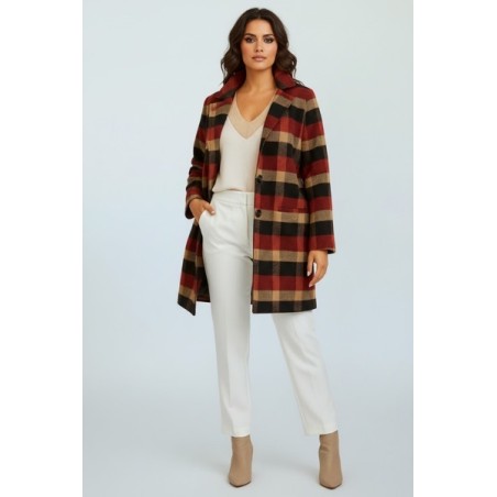 Manteau long à carreaux rouge/noir – Mode femme élégante