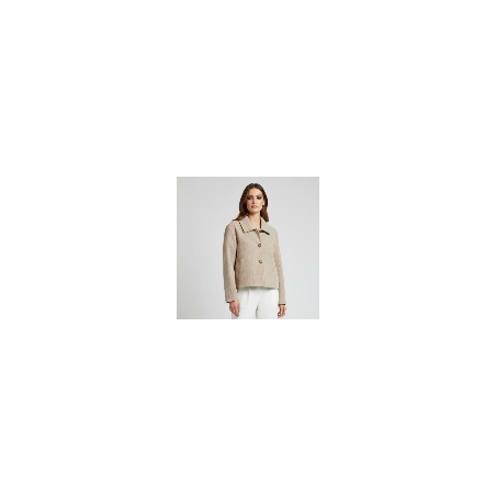 Veste femme beige texturée – Coupe droite élégante, col classique & boutons effet écaille