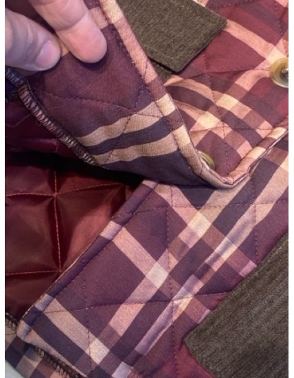 Veste matelassée femme à carreaux bordeaux et détails en velours – Style rétro chic & confort premium