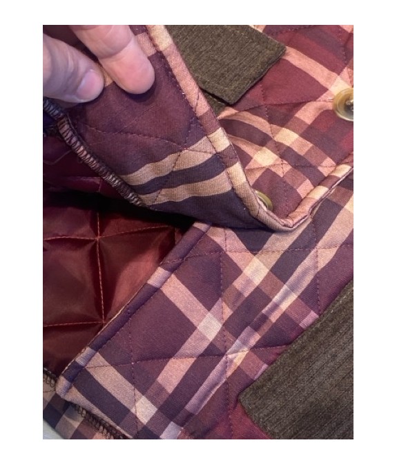 Veste matelassée femme à carreaux bordeaux et détails en velours – Style rétro chic & confort premium