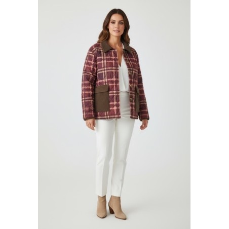 Veste matelassée femme à carreaux bordeaux – Style rétro chic, chaude et doublée