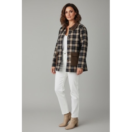 Veste femme à carreaux avec col velours côtelé – Surchemise tendance automne/hiver