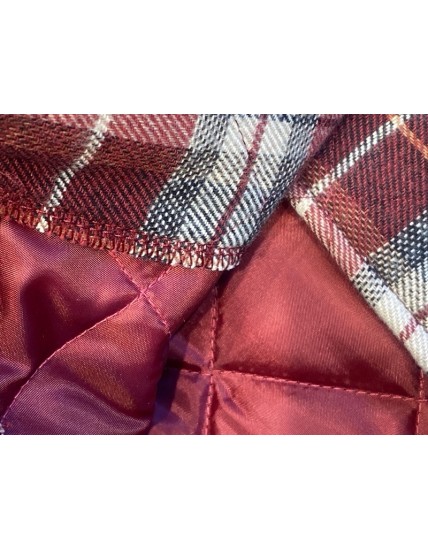 Veste femme à carreaux bordeaux et beige avec détails en velours côtelé – Style vintage chic et confort moderne