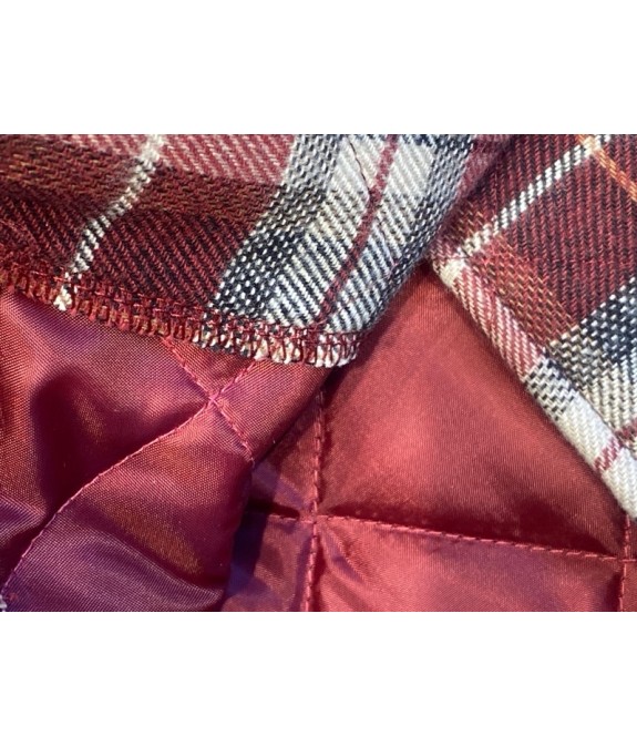 Veste femme à carreaux bordeaux et beige avec détails en velours côtelé – Style vintage chic et confort moderne