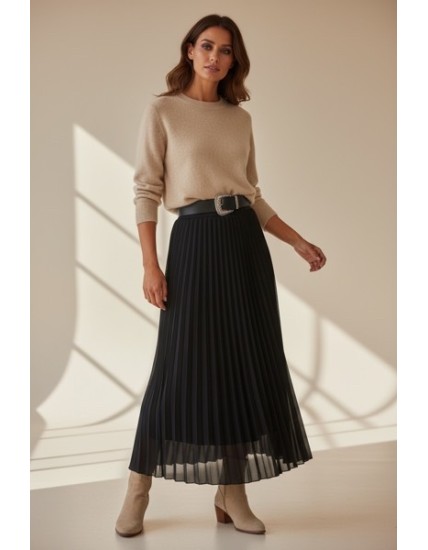 Jupe longue plissée noire pour femme – Élégante, fluide et tendance | Nouvelle collection