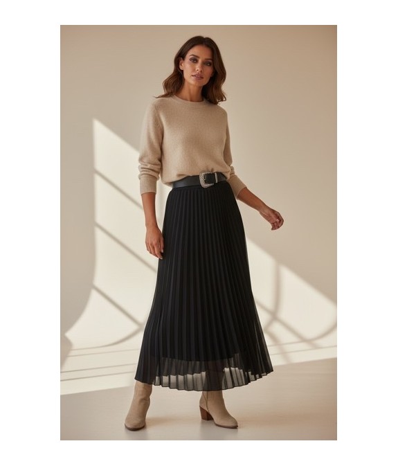 Jupe longue plissée noire pour femme – Élégante, fluide et tendance | Nouvelle collection