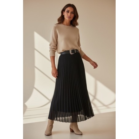 Jupe longue plissée noire pour femme – Élégante, fluide et tendance | Nouvelle collection